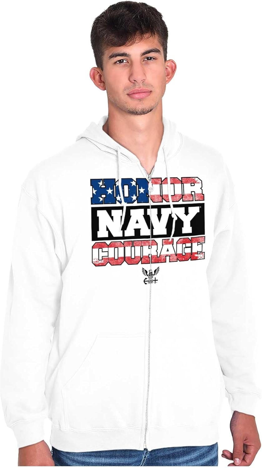 image:imageBrisco Brands Honor Navy Courage American Flag Zip Up Hoodie Mens WomensWhite