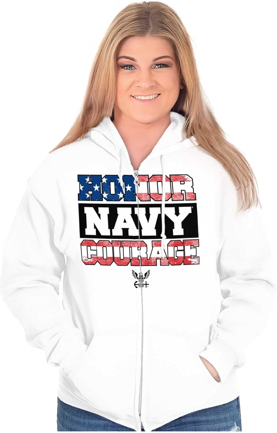 image:imageBrisco Brands Honor Navy Courage American Flag Zip Up Hoodie Mens WomensWhite