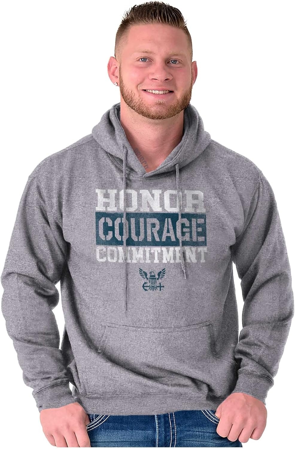 image:imageBrisco Brands Navy Logo Honor Courage Commitment Hoodie Sweatshirt Women MenSport Grey