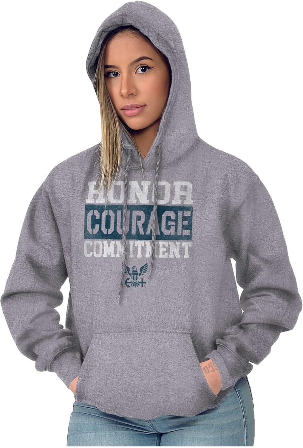 image:imageBrisco Brands Navy Logo Honor Courage Commitment Hoodie Sweatshirt Women MenSport Grey