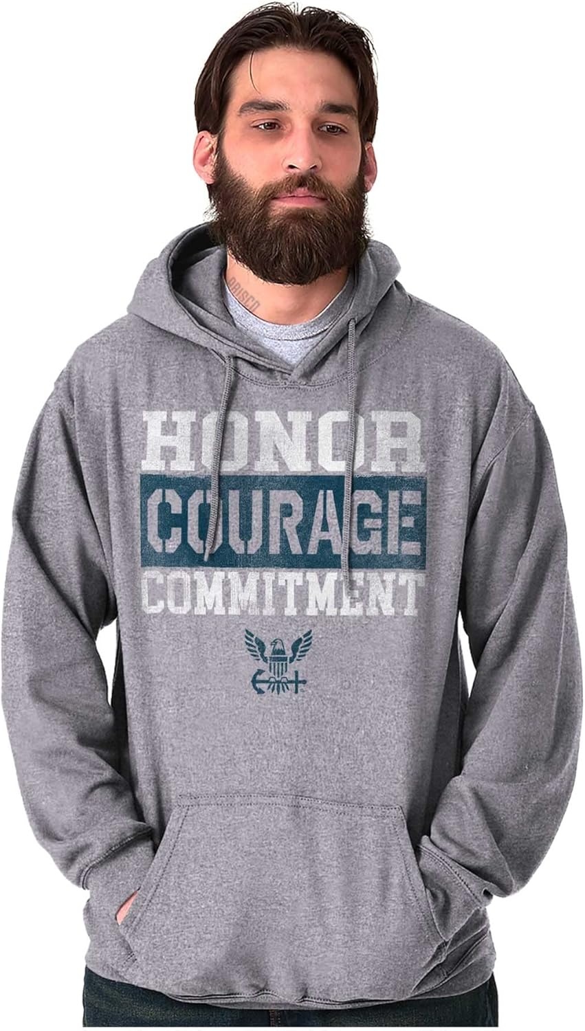 image:imageBrisco Brands Navy Logo Honor Courage Commitment Hoodie Sweatshirt Women MenSport Grey