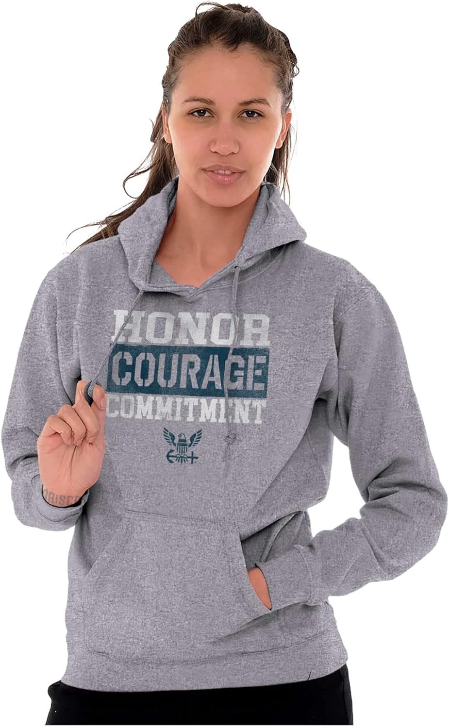 image:imageBrisco Brands Navy Logo Honor Courage Commitment Hoodie Sweatshirt Women MenSport Grey