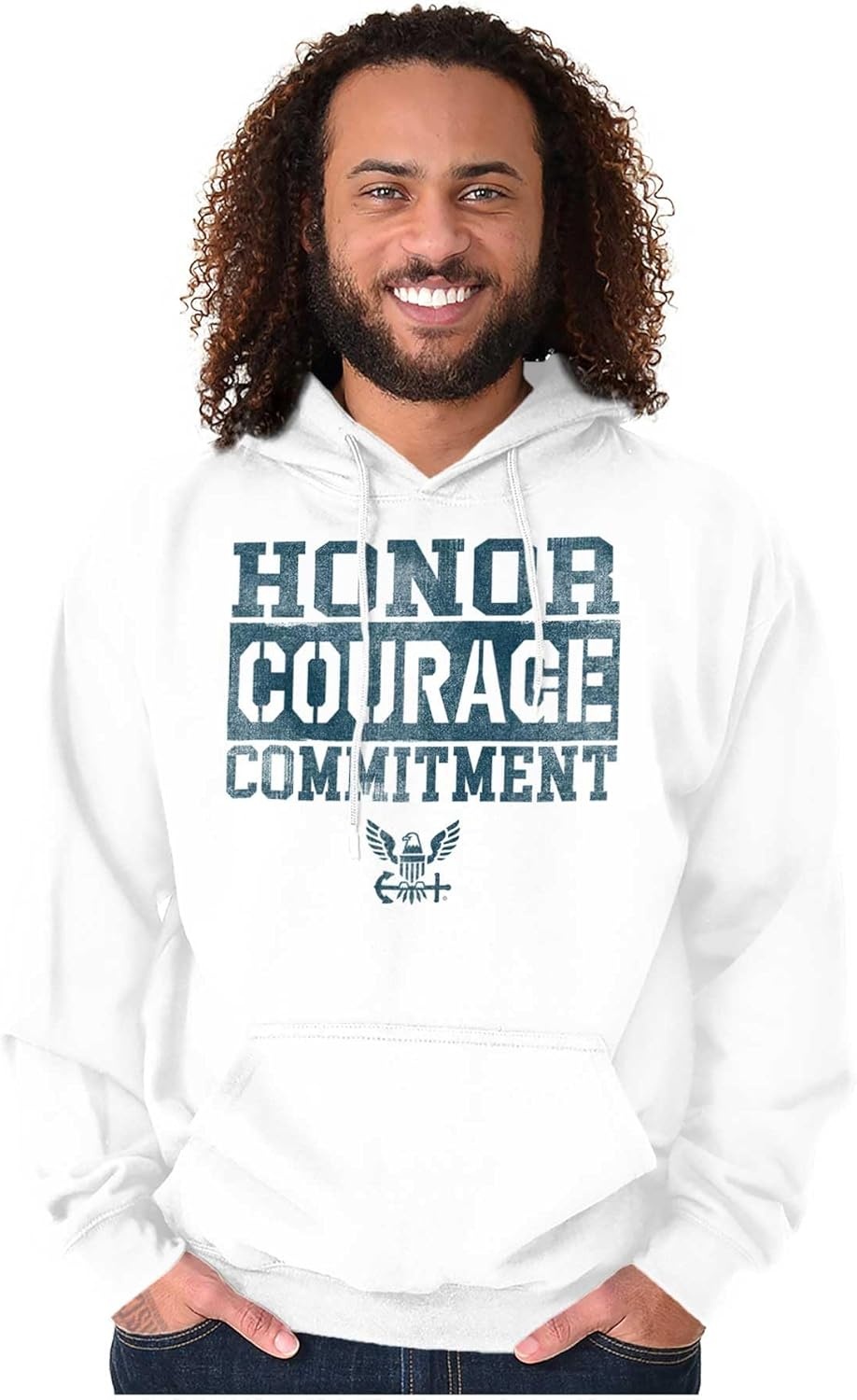 image:imageBrisco Brands Navy Logo Honor Courage Commitment Hoodie Sweatshirt Women MenWhite