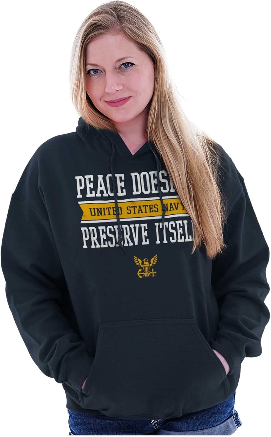 image:imageBrisco Brands Peace Doesnt Preserve US Navy Hoodie Sweatshirt Women MenNavy