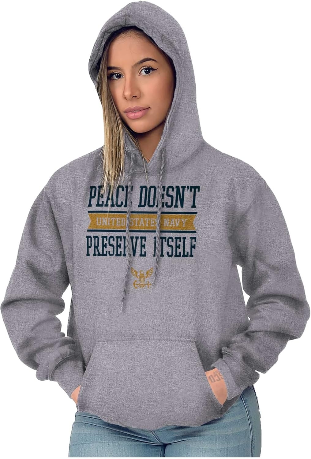 image:imageBrisco Brands Peace Doesnt Preserve US Navy Hoodie Sweatshirt Women MenSport Grey
