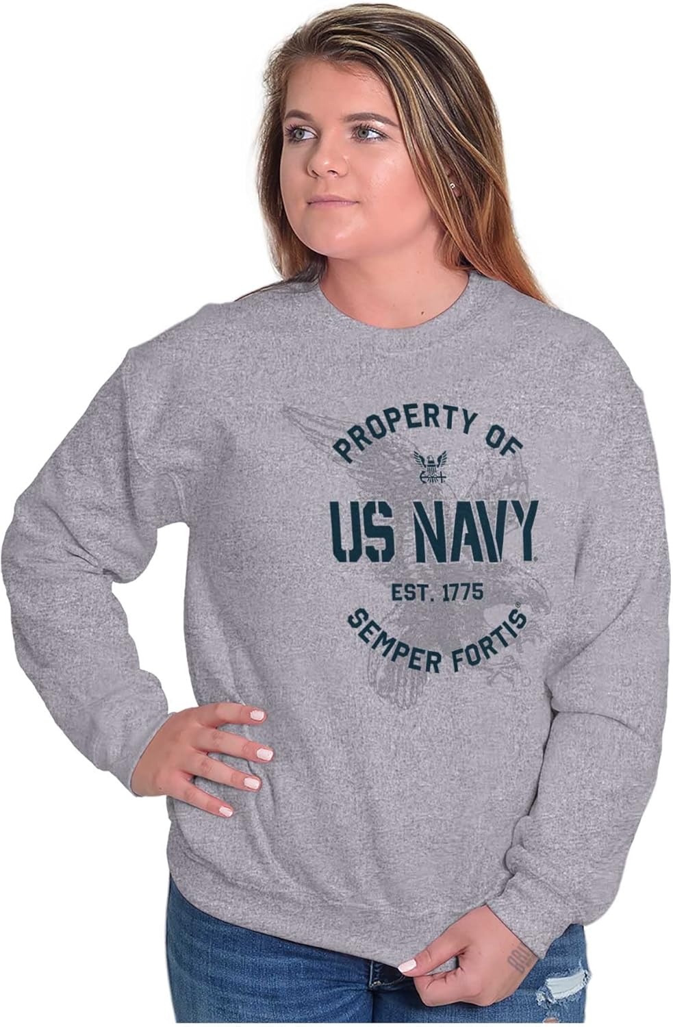 image:imageBrisco Brands Property US Navy 1775 Semper Fortis Sweatshirt for Men or WomenSport Grey