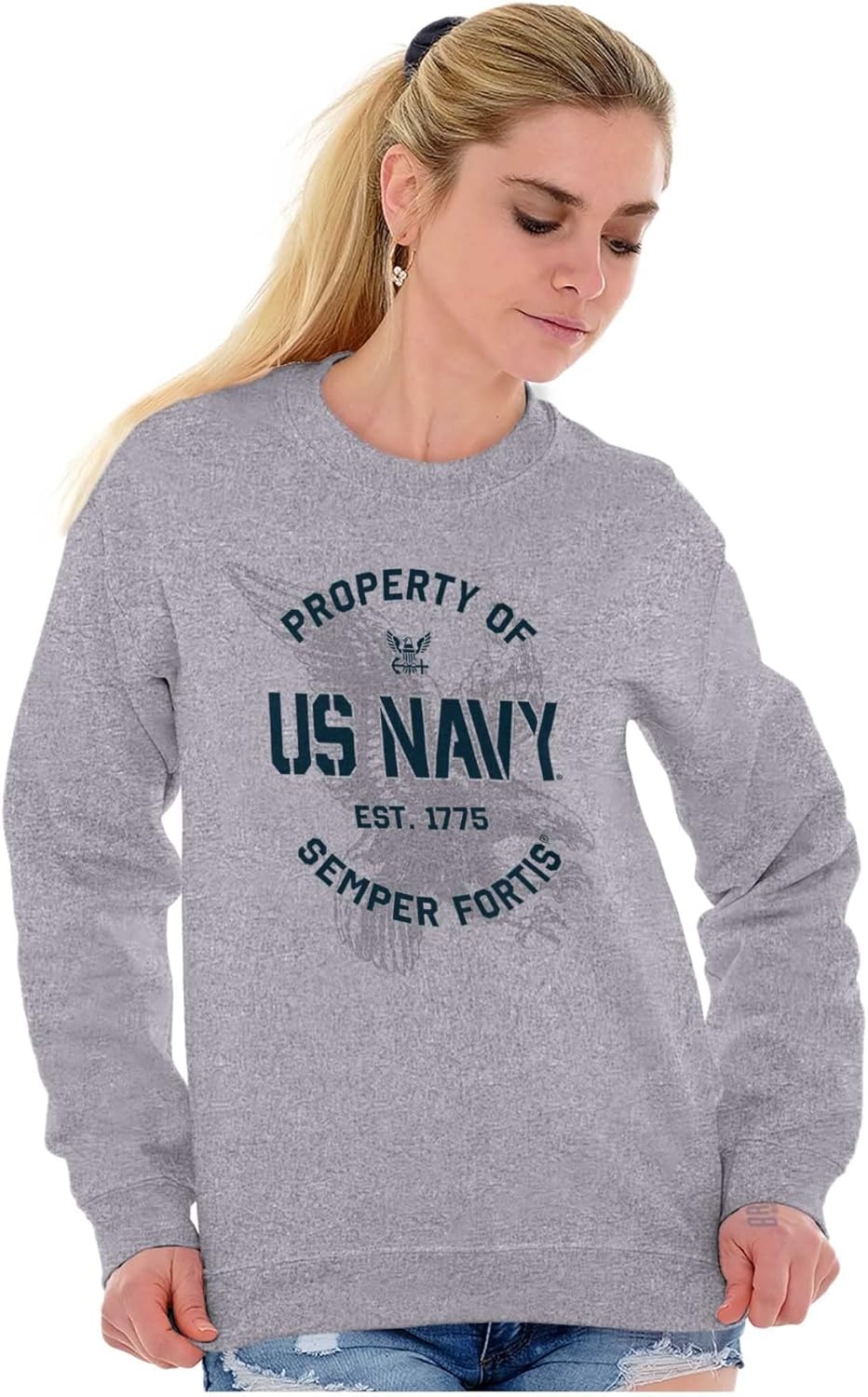 image:imageBrisco Brands Property US Navy 1775 Semper Fortis Sweatshirt for Men or WomenSport Grey