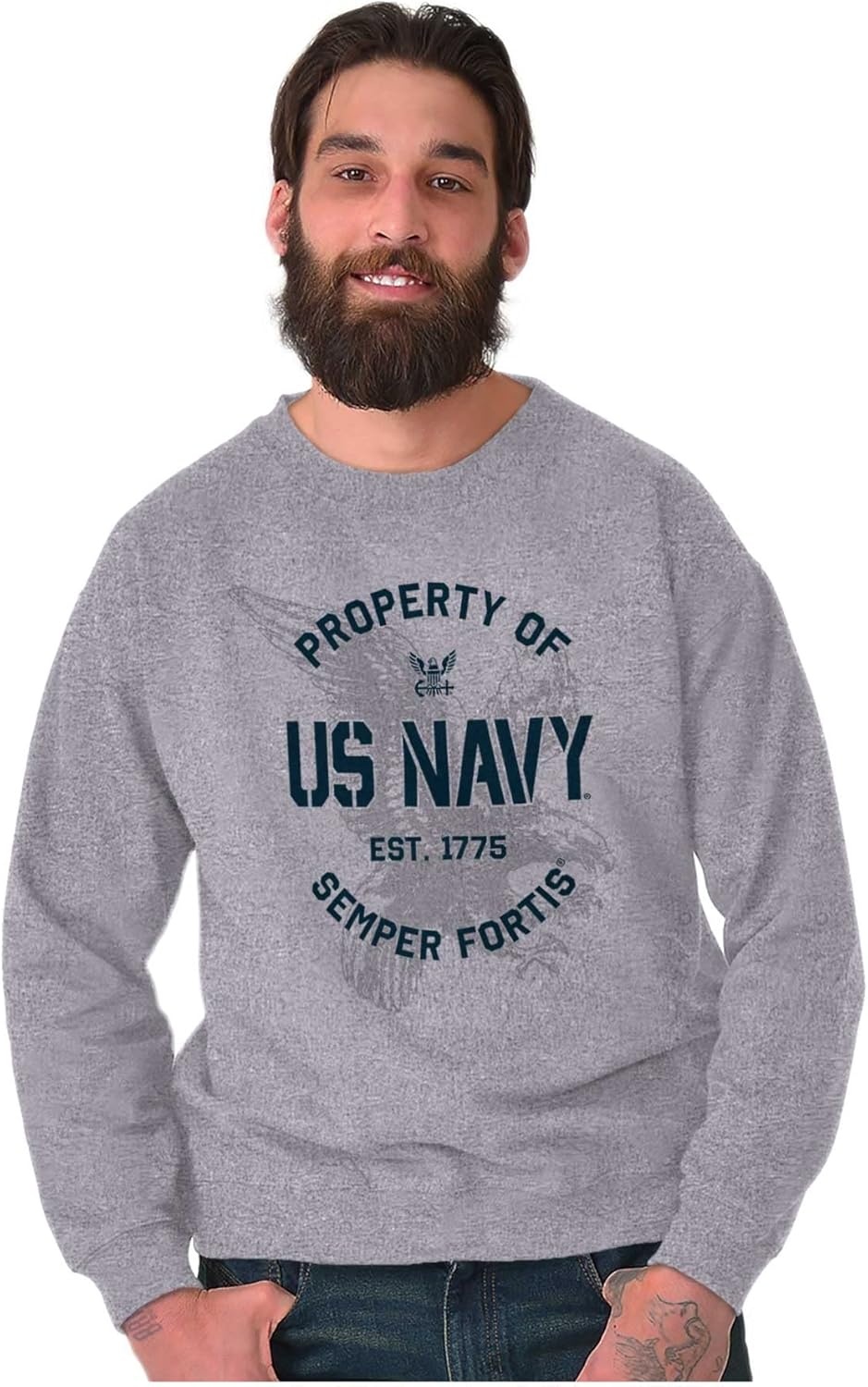 image:imageBrisco Brands Property US Navy 1775 Semper Fortis Sweatshirt for Men or WomenSport Grey