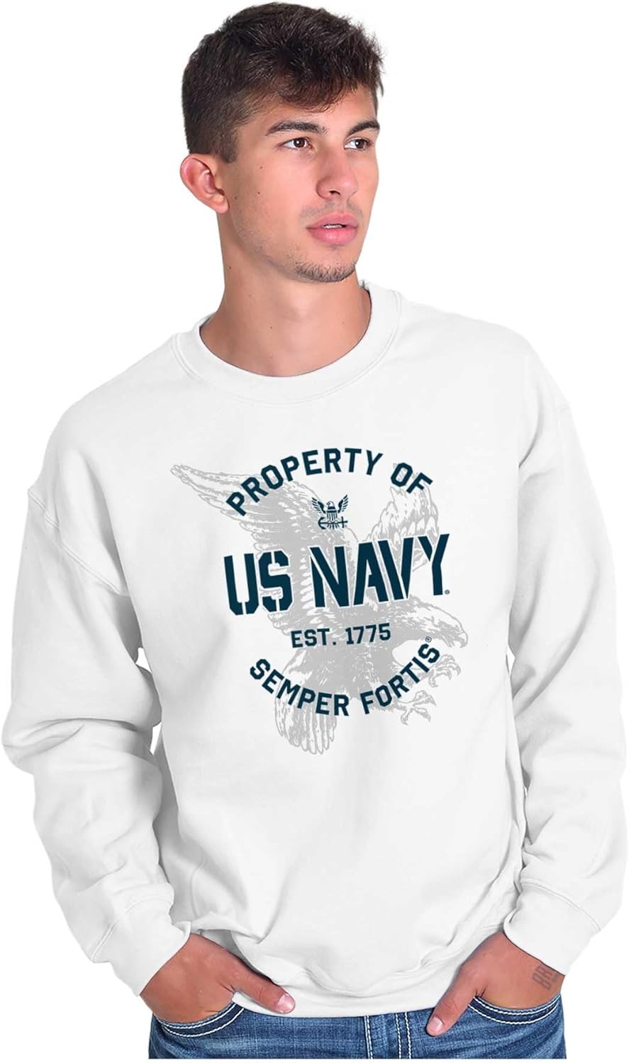 image:imageBrisco Brands Property US Navy 1775 Semper Fortis Sweatshirt for Men or WomenWhite