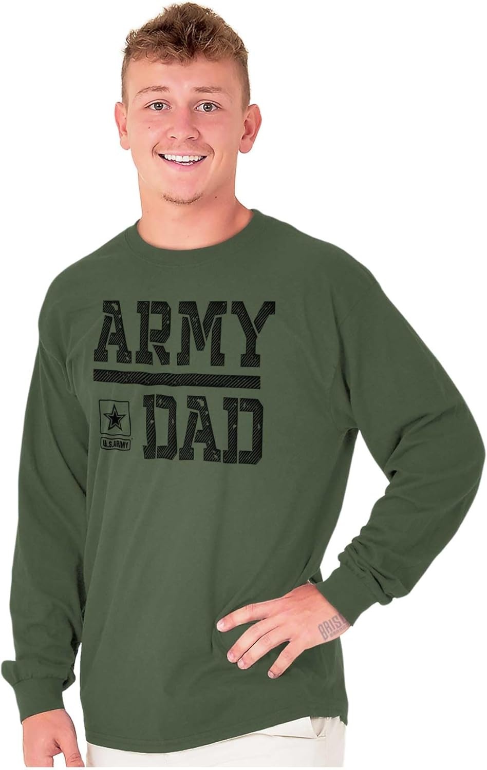 image:imageBrisco Brands US Army Dad Military Father Star Logo Mens Long Sleeve Tee T ShirtMilitary Green