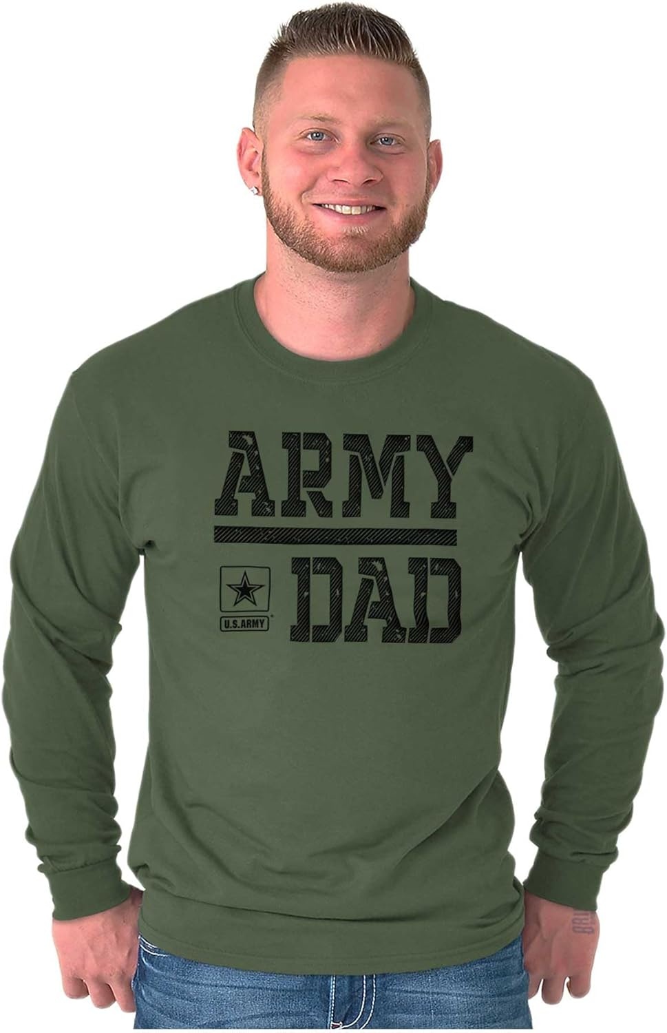 image:imageBrisco Brands US Army Dad Military Father Star Logo Mens Long Sleeve Tee T ShirtMilitary Green