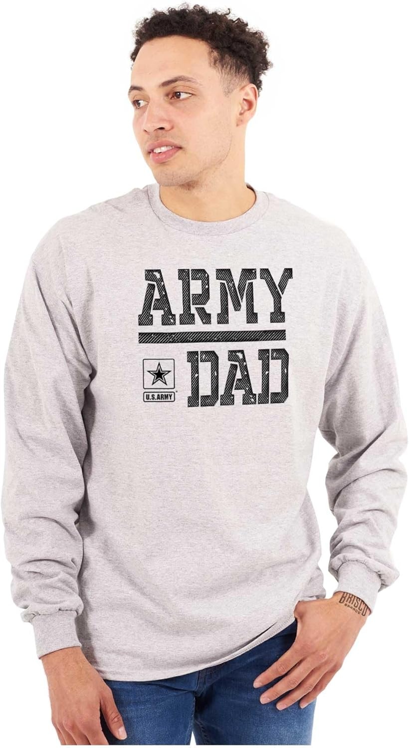 image:imageBrisco Brands US Army Dad Military Father Star Logo Mens Long Sleeve Tee T ShirtSport Grey
