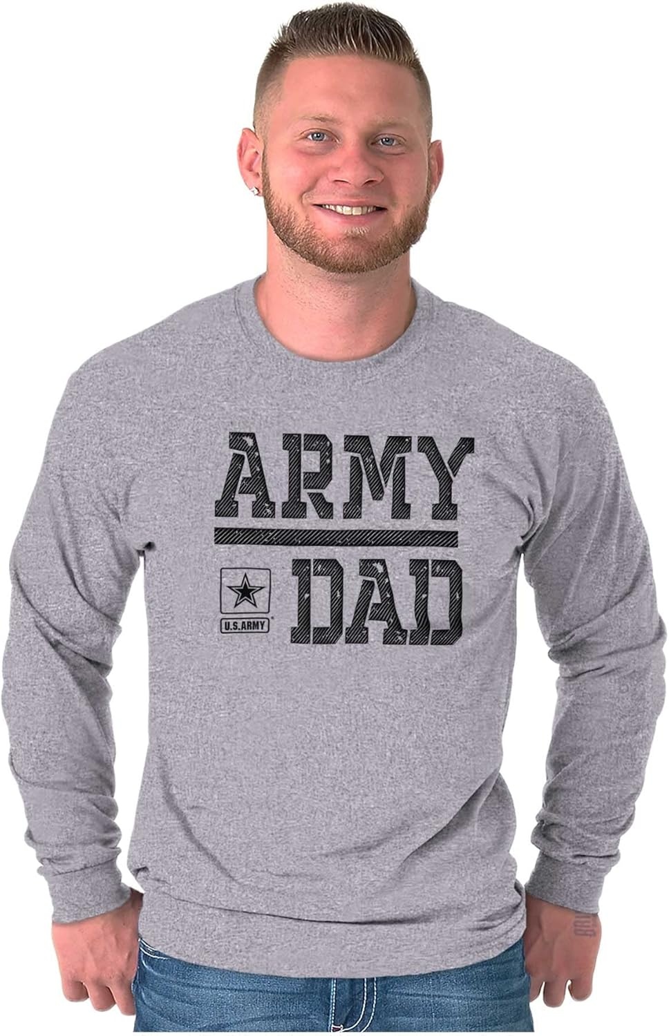 image:imageBrisco Brands US Army Dad Military Father Star Logo Mens Long Sleeve Tee T ShirtSport Grey