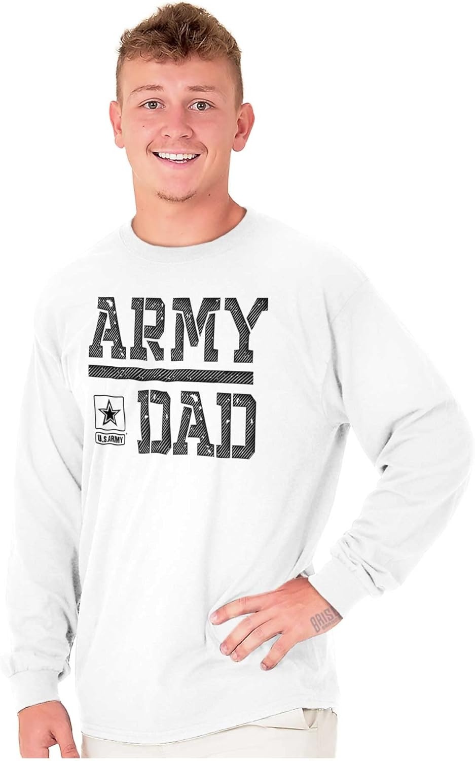 image:imageBrisco Brands US Army Dad Military Father Star Logo Mens Long Sleeve Tee T ShirtWhite