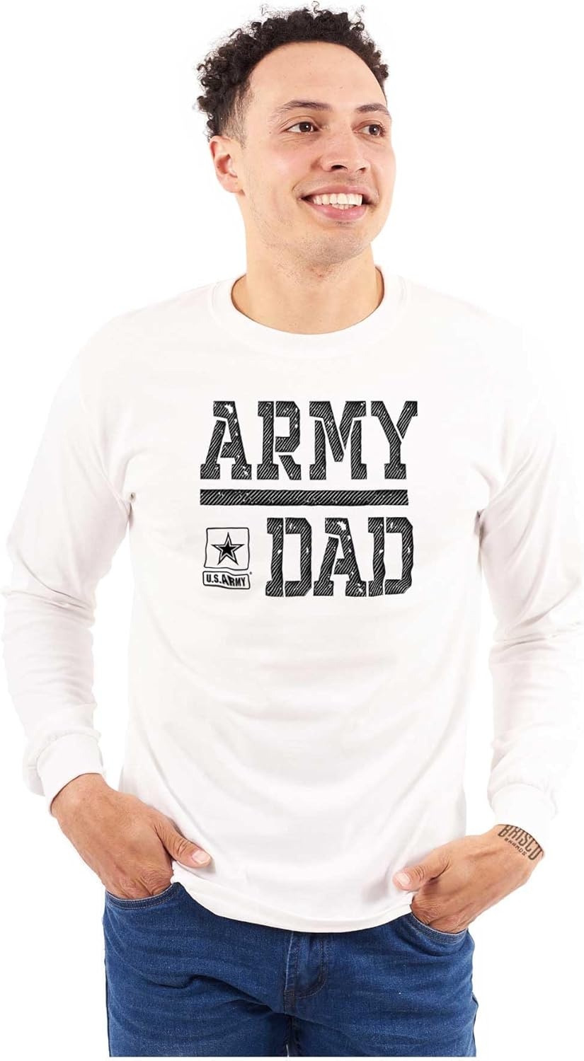 image:imageBrisco Brands US Army Dad Military Father Star Logo Mens Long Sleeve Tee T ShirtWhite