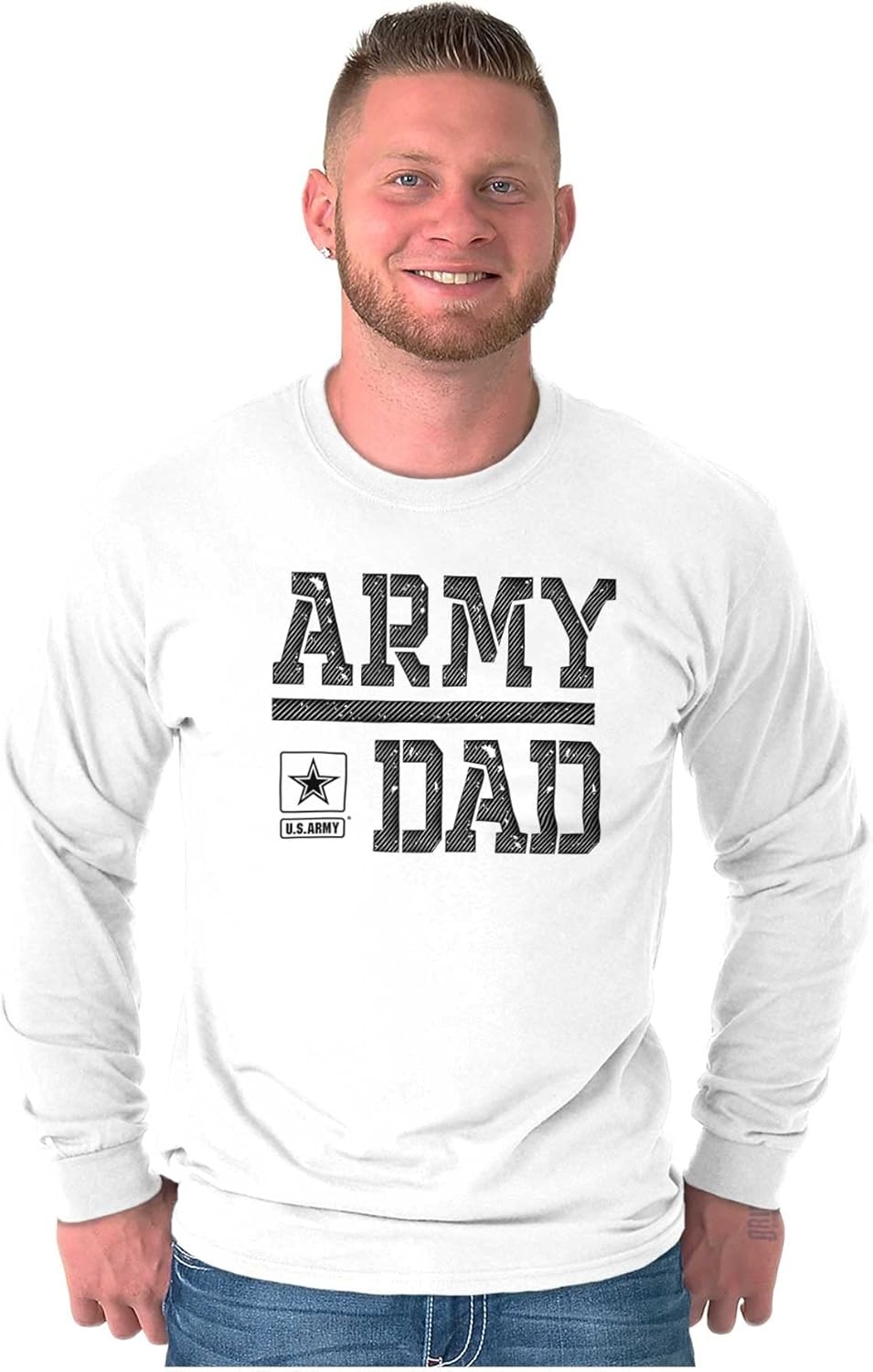 image:imageBrisco Brands US Army Dad Military Father Star Logo Mens Long Sleeve Tee T ShirtWhite