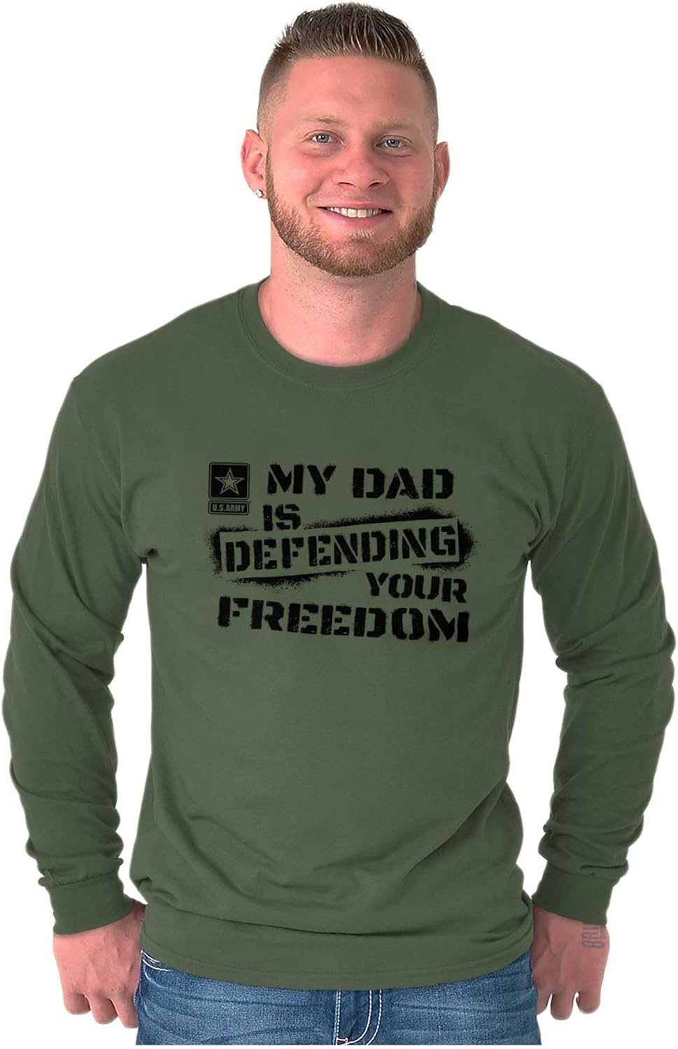 image:imageBrisco Brands US Army Logo My Dad Defending Freedom Long Sleeve Tshirt Men WomenMilitary Green