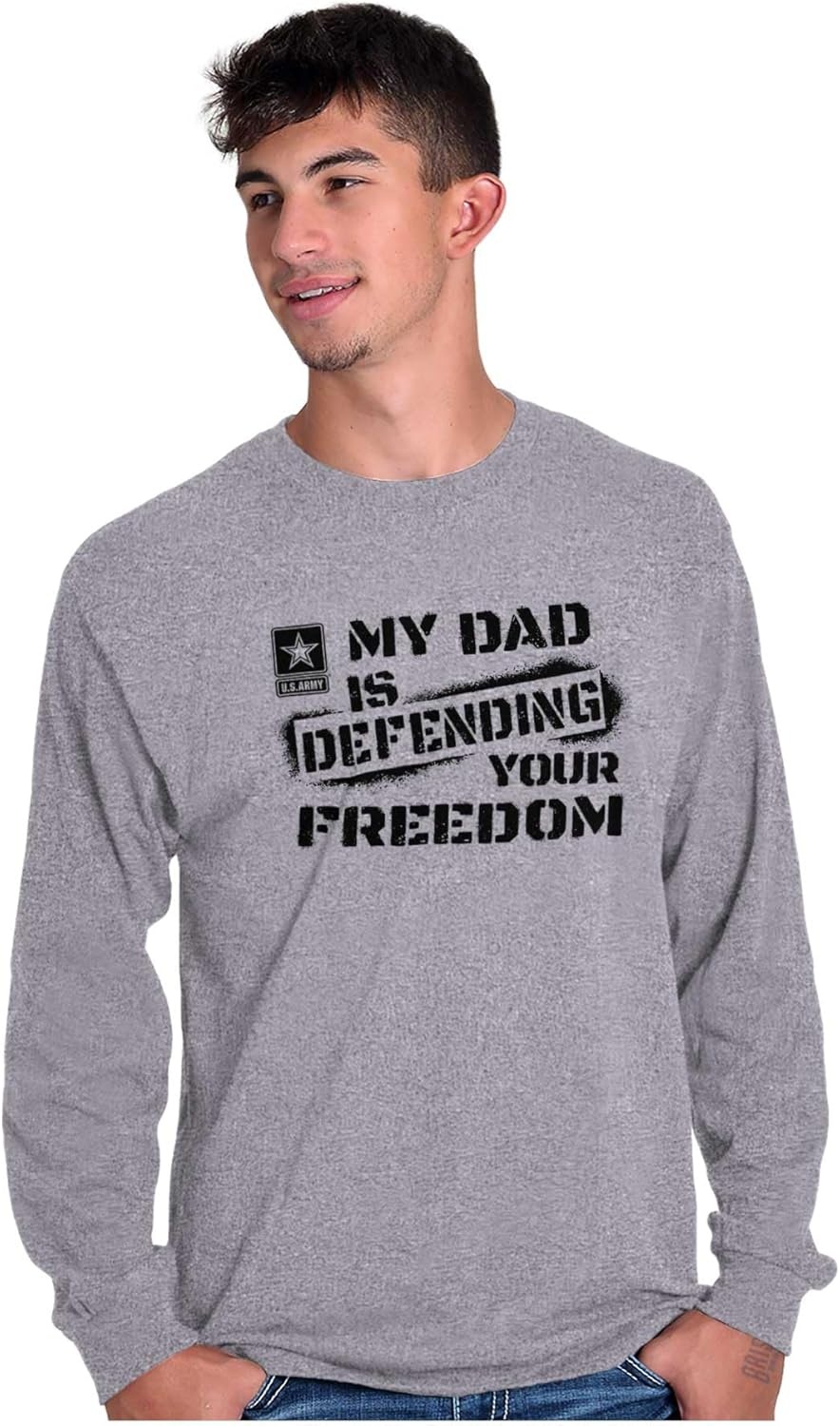 image:imageBrisco Brands US Army Logo My Dad Defending Freedom Long Sleeve Tshirt Men WomenSport Grey