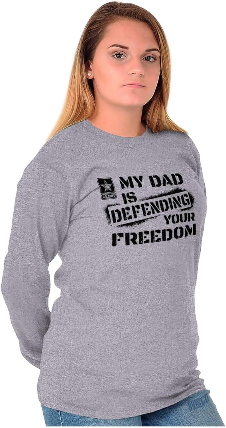 image:imageBrisco Brands US Army Logo My Dad Defending Freedom Long Sleeve Tshirt Men WomenSport Grey