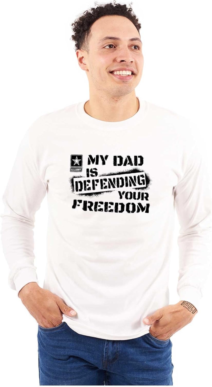 image:imageBrisco Brands US Army Logo My Dad Defending Freedom Long Sleeve Tshirt Men WomenWhite