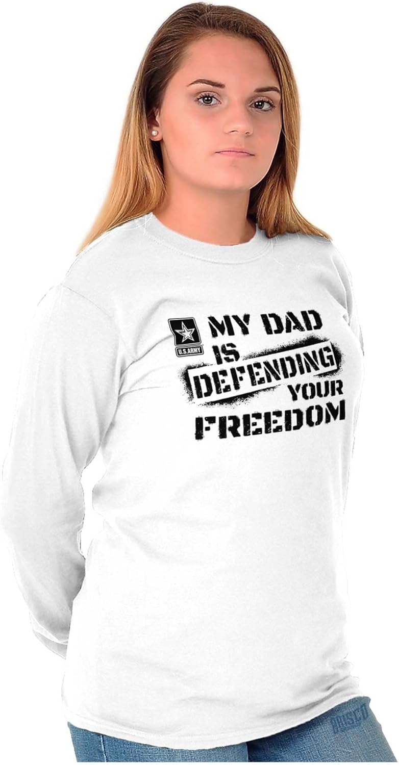 image:imageBrisco Brands US Army Logo My Dad Defending Freedom Long Sleeve Tshirt Men WomenWhite