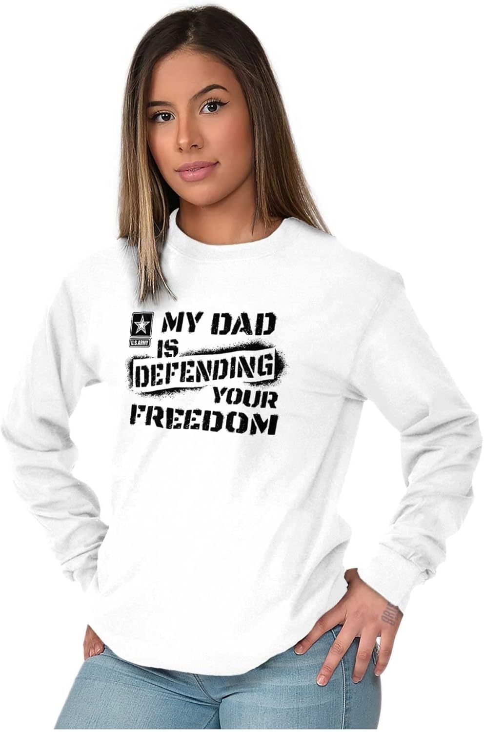 image:imageBrisco Brands US Army Logo My Dad Defending Freedom Long Sleeve Tshirt Men WomenWhite