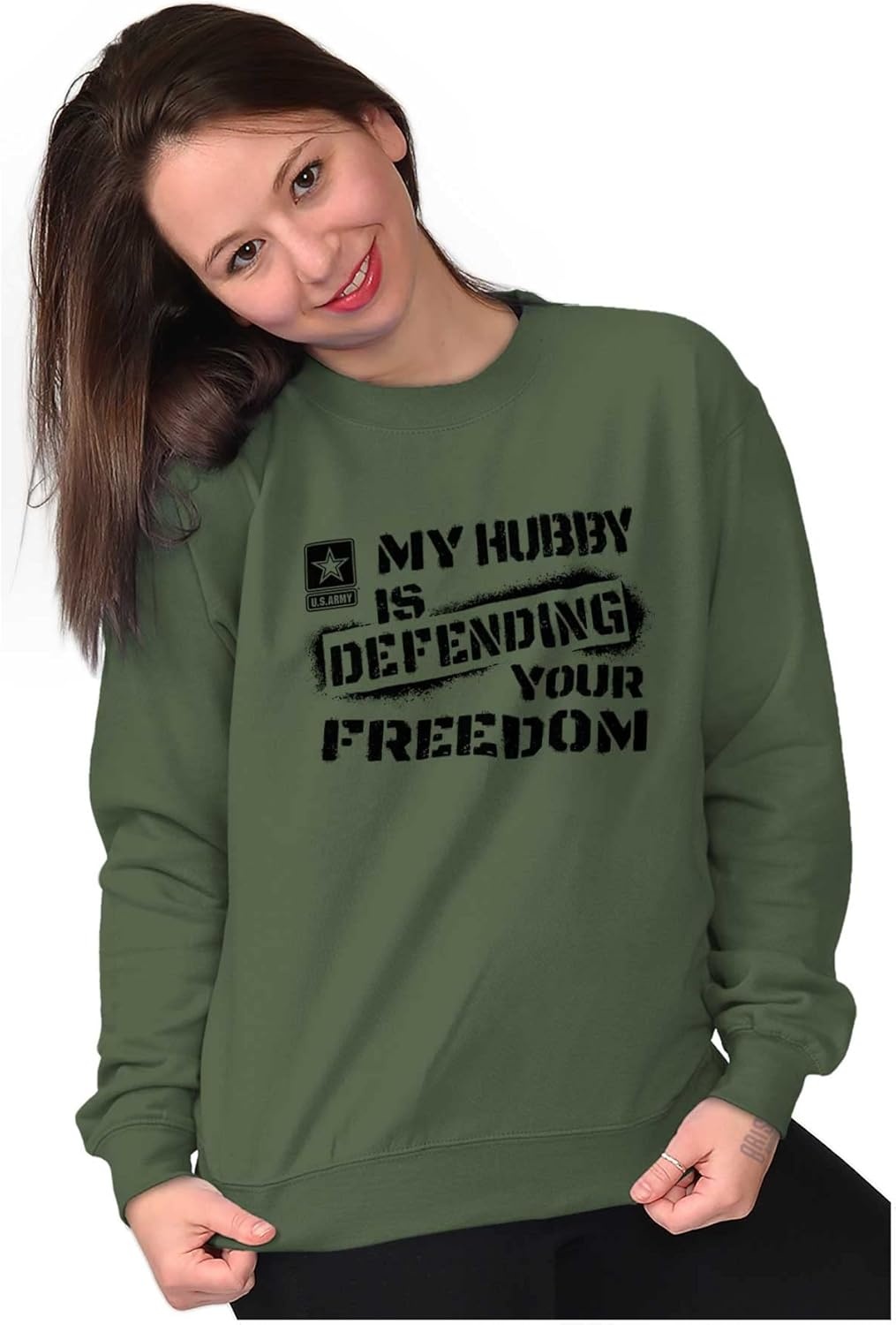 image:imageBrisco Brands US Army My Hubby Defending Freedom Sweatshirt for Men or WomenMilitary Green