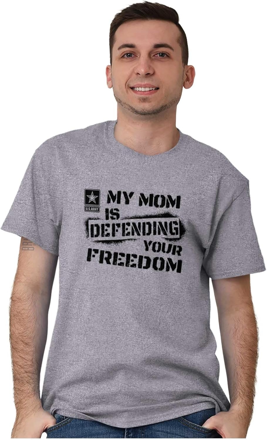 image:imageBrisco Brands US Army My Mom Defending Freedom Graphic T Shirt Men or WomenSport Grey