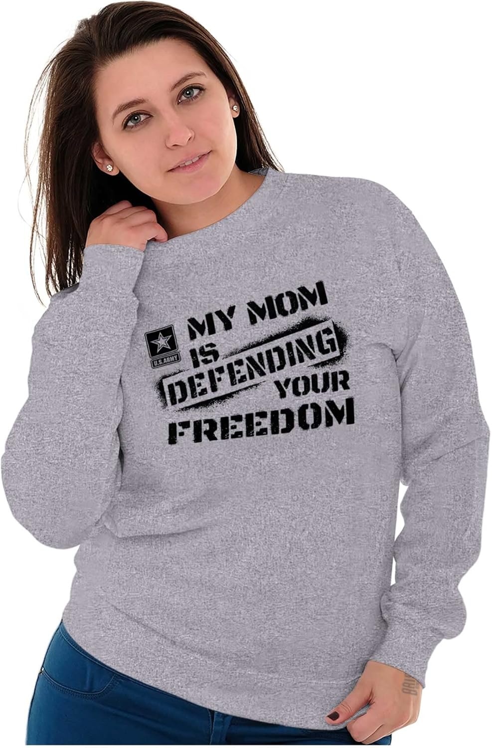 image:imageBrisco Brands US Army My Mom Defending Freedom Sweatshirt for Men or WomenSport Grey
