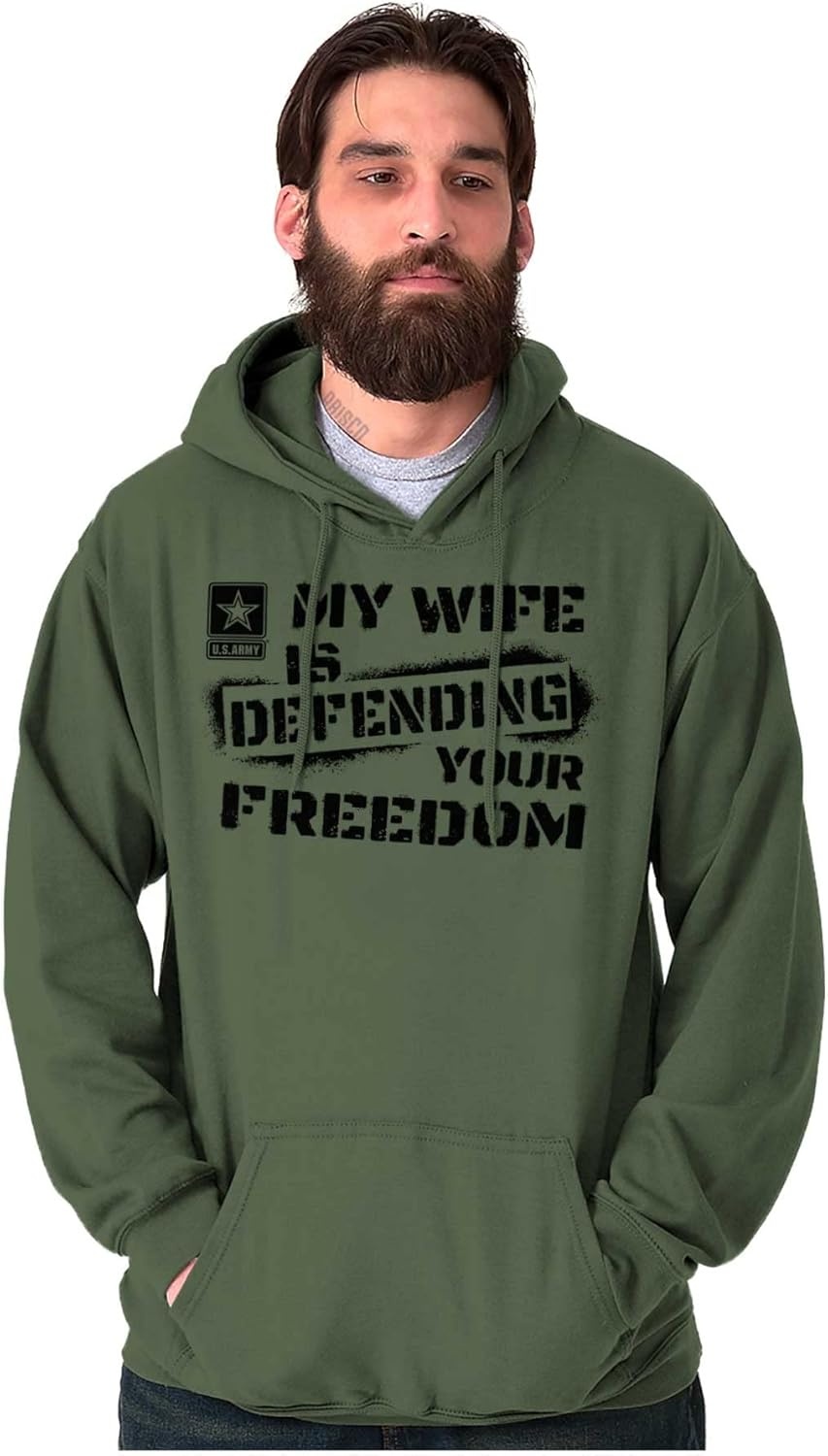 image:imageBrisco Brands US Army My Wife Defending Freedom Hoodie Sweatshirt Women MenMilitary Green