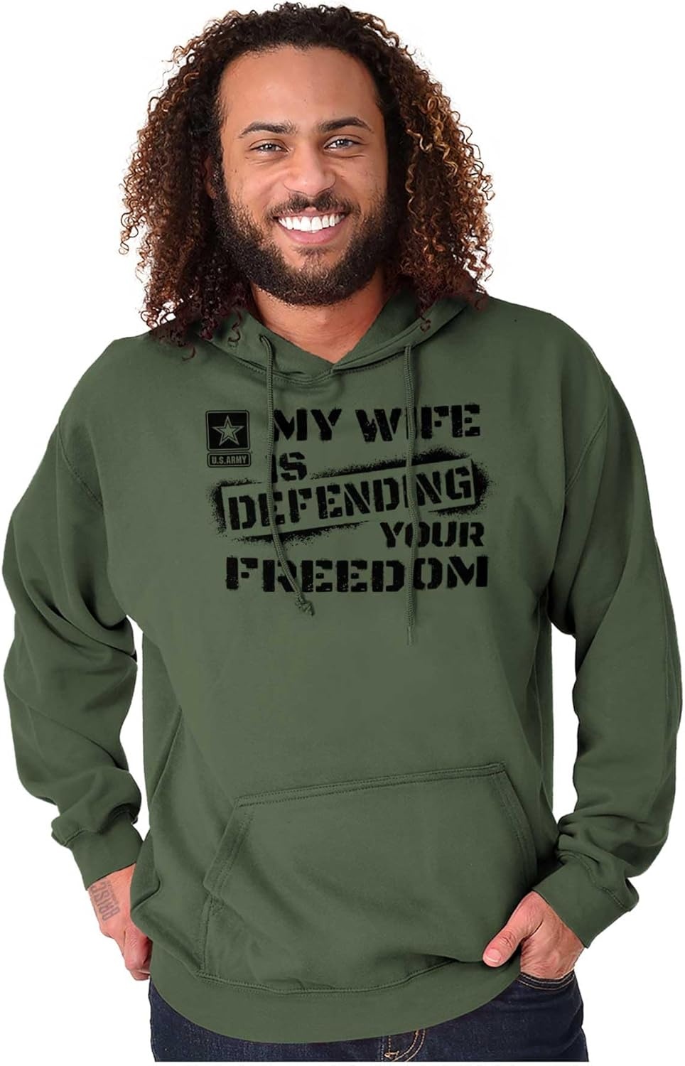 image:imageBrisco Brands US Army My Wife Defending Freedom Hoodie Sweatshirt Women MenMilitary Green