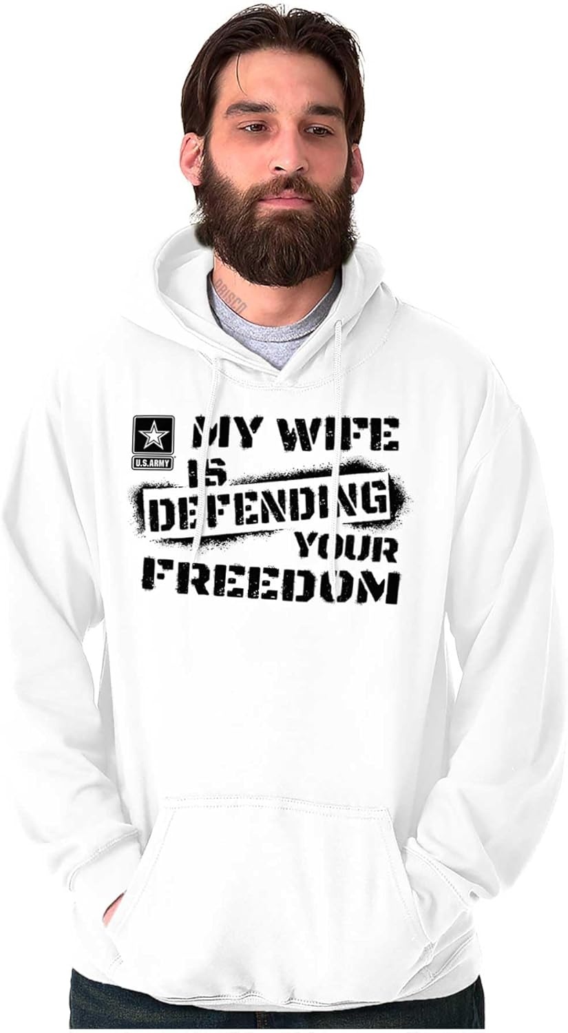 image:imageBrisco Brands US Army My Wife Defending Freedom Hoodie Sweatshirt Women MenWhite