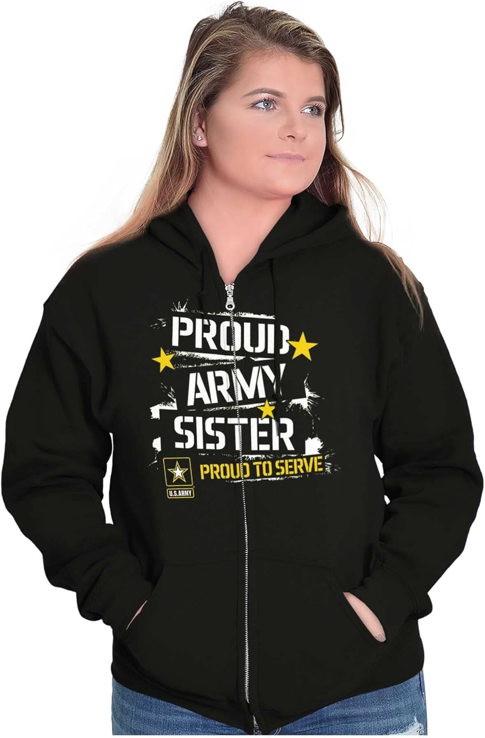 image:imageBrisco Brands US Army Proud Military Sister Sibling Zip Hoodie Sweatshirt Women