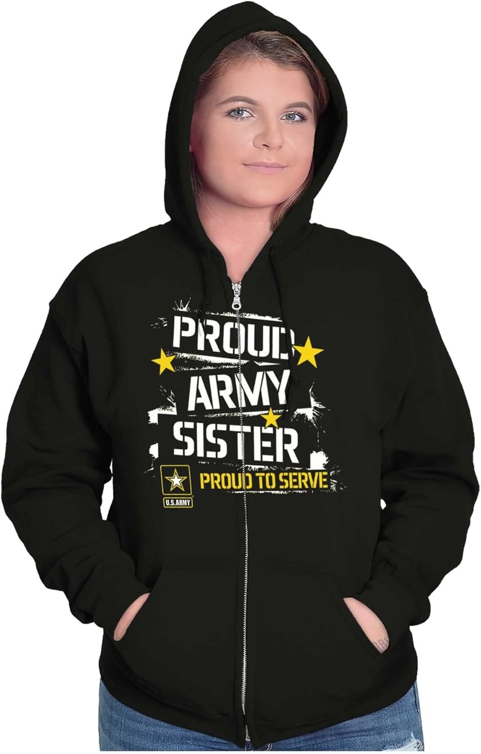 image:imageBrisco Brands US Army Proud Military Sister Sibling Zip Hoodie Sweatshirt Women
