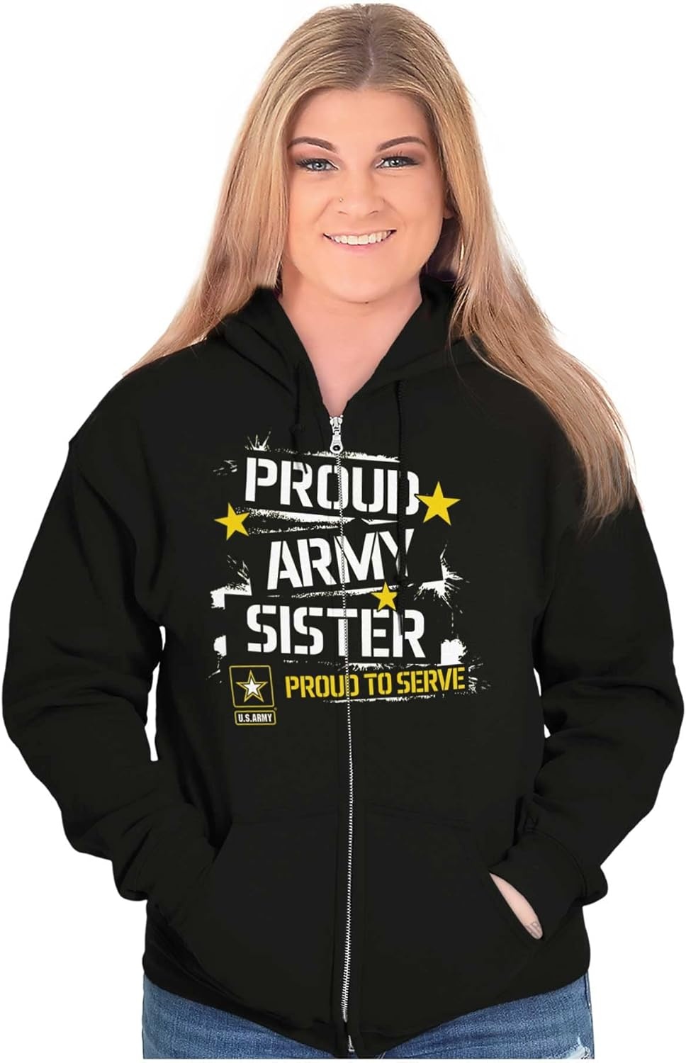 image:imageBrisco Brands US Army Proud Military Sister Sibling Zip Hoodie Sweatshirt Women