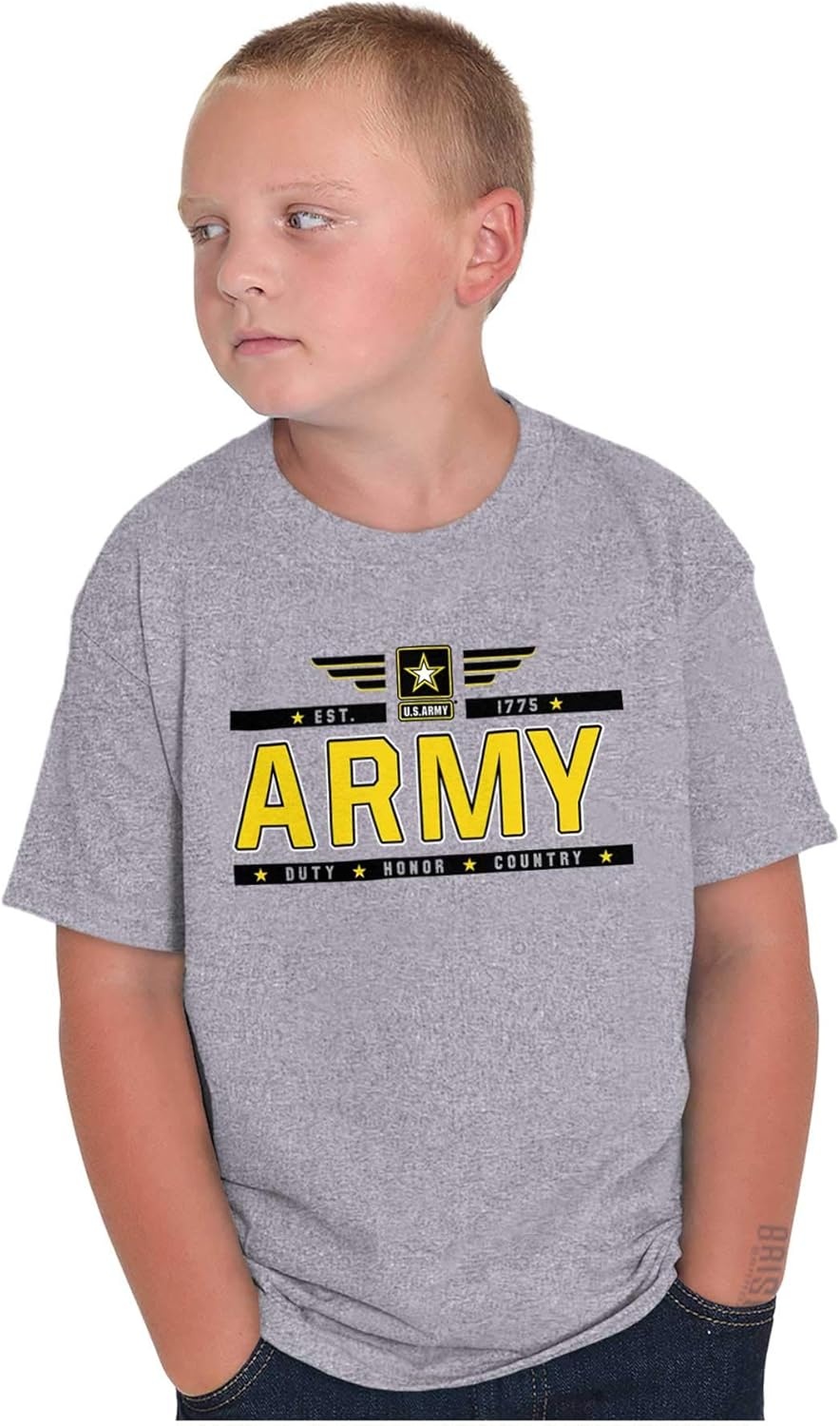 image:imageBrisco Brands US Army Star Logo Duty Honor Courage Crewneck T Shirts Boy GirlSport Grey