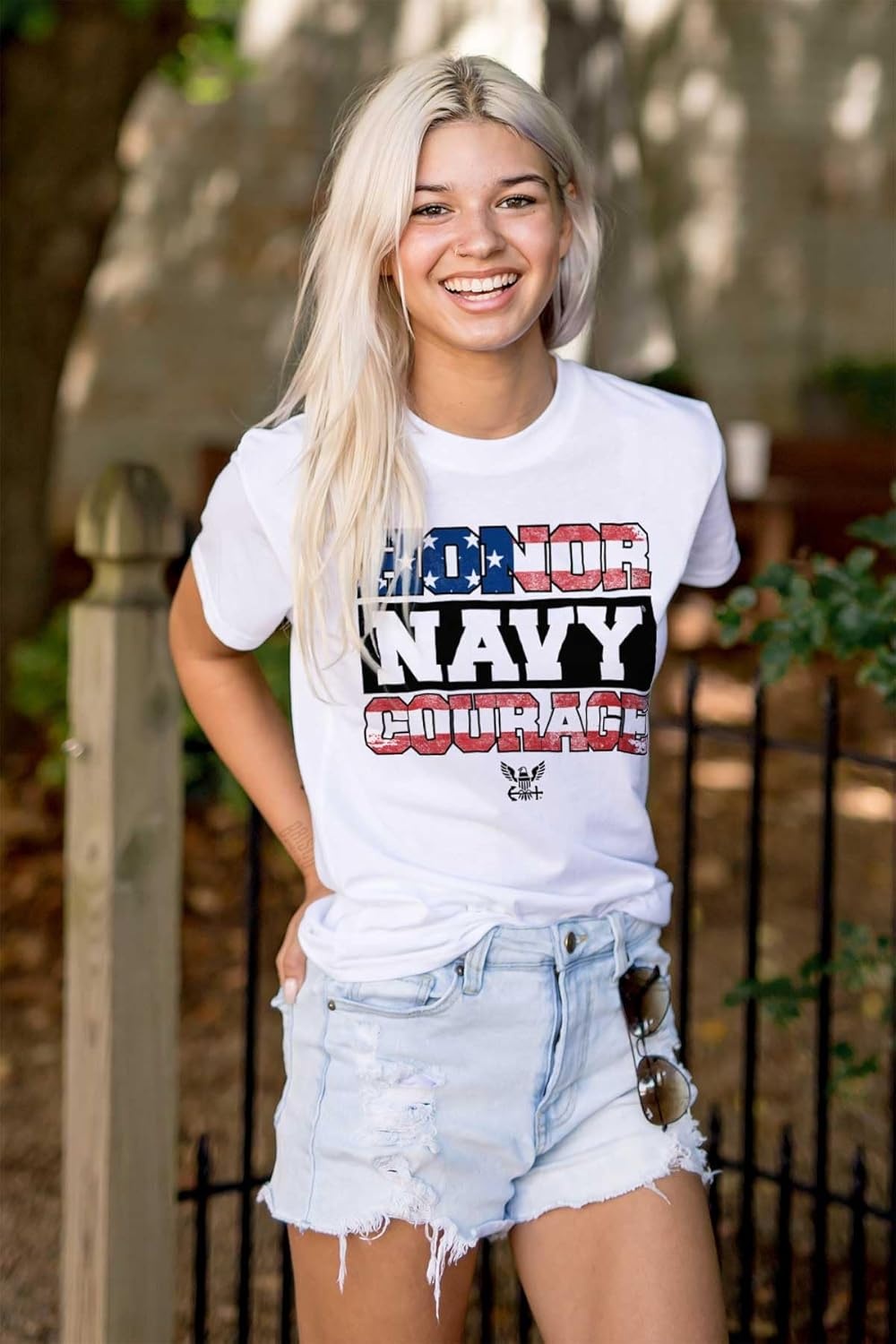image:imageBrisco Brands US Navy Honor Courage American Flag Graphic T Shirt Men or WomenWhite