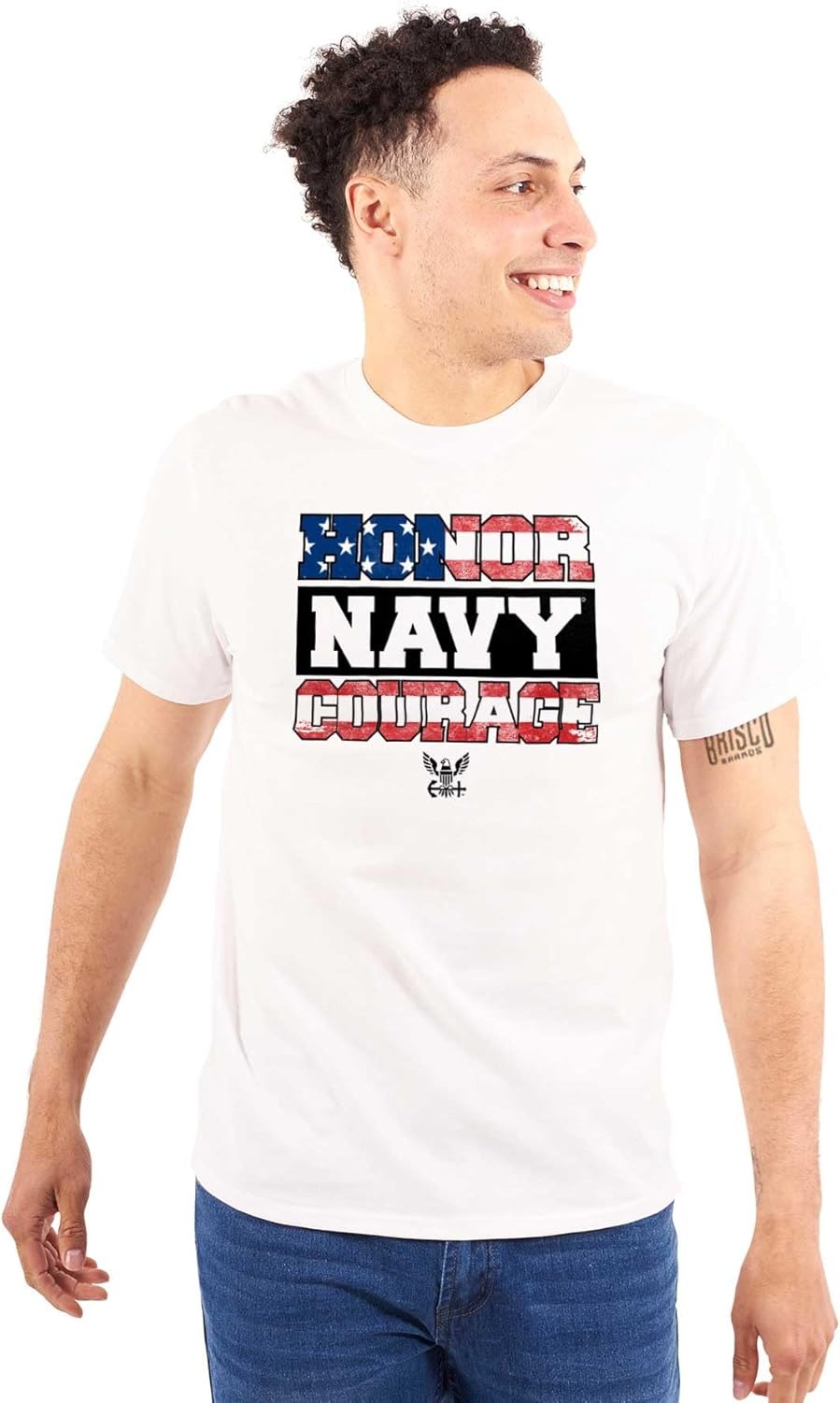 image:imageBrisco Brands US Navy Honor Courage American Flag Graphic T Shirt Men or WomenWhite