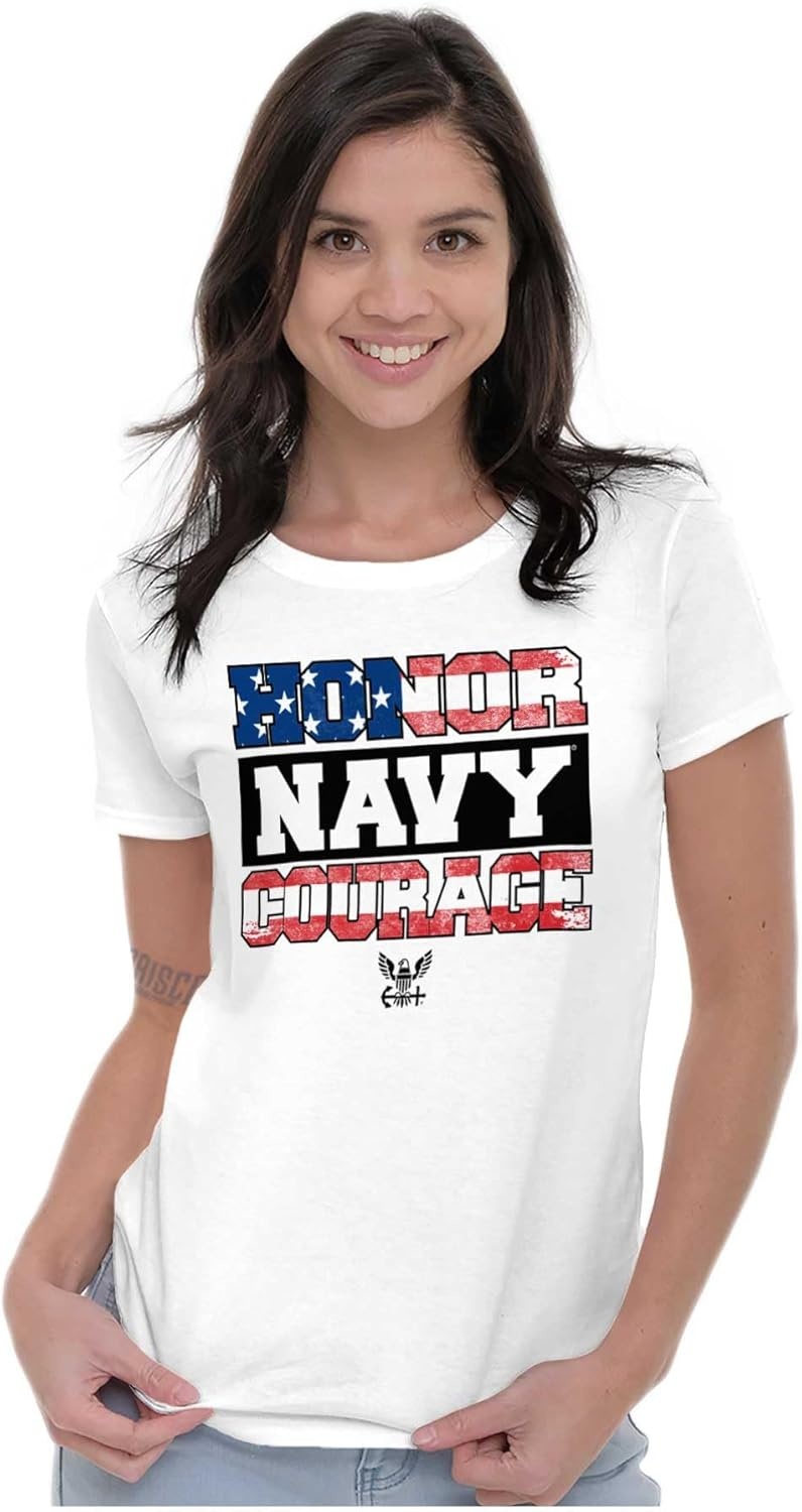 image:imageBrisco Brands US Navy Honor Courage American Flag Womens Slim Fit Graphic Tee