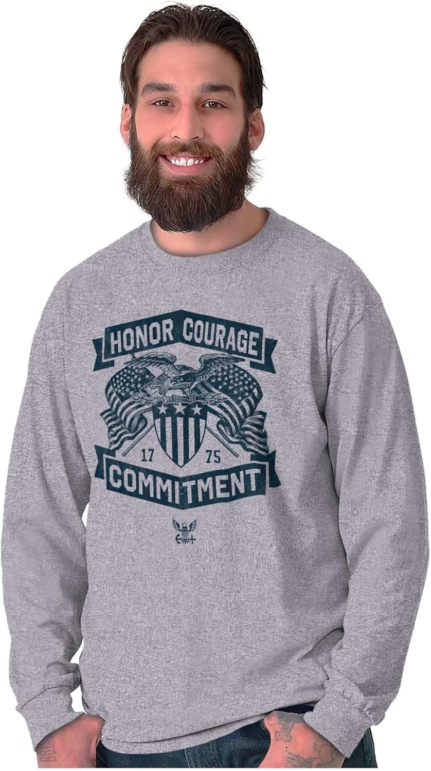 image:imageBrisco Brands US Navy Logo Honor Courage Commitment Long Sleeve Tshirt Men WomenSport Grey