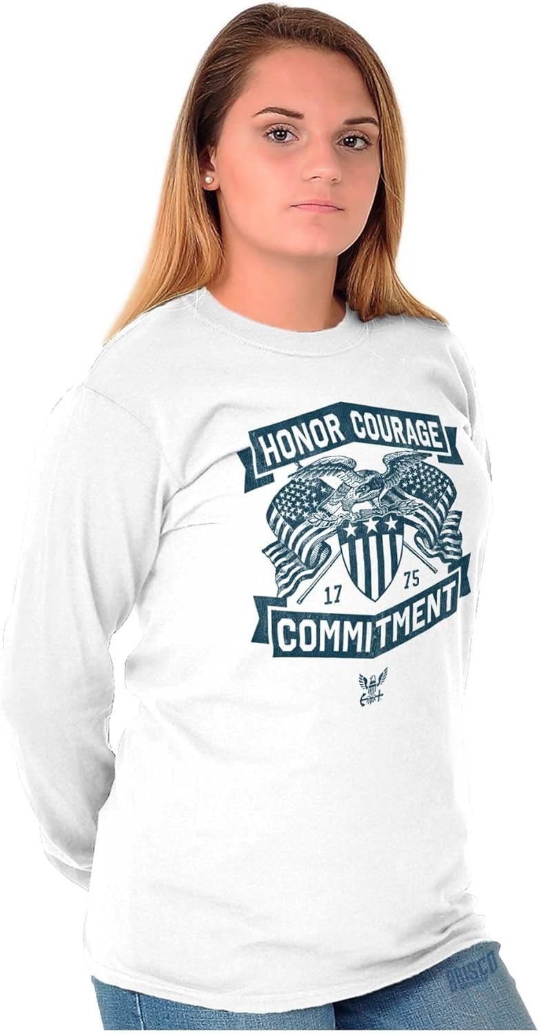 image:imageBrisco Brands US Navy Logo Honor Courage Commitment Long Sleeve Tshirt Men WomenWhite