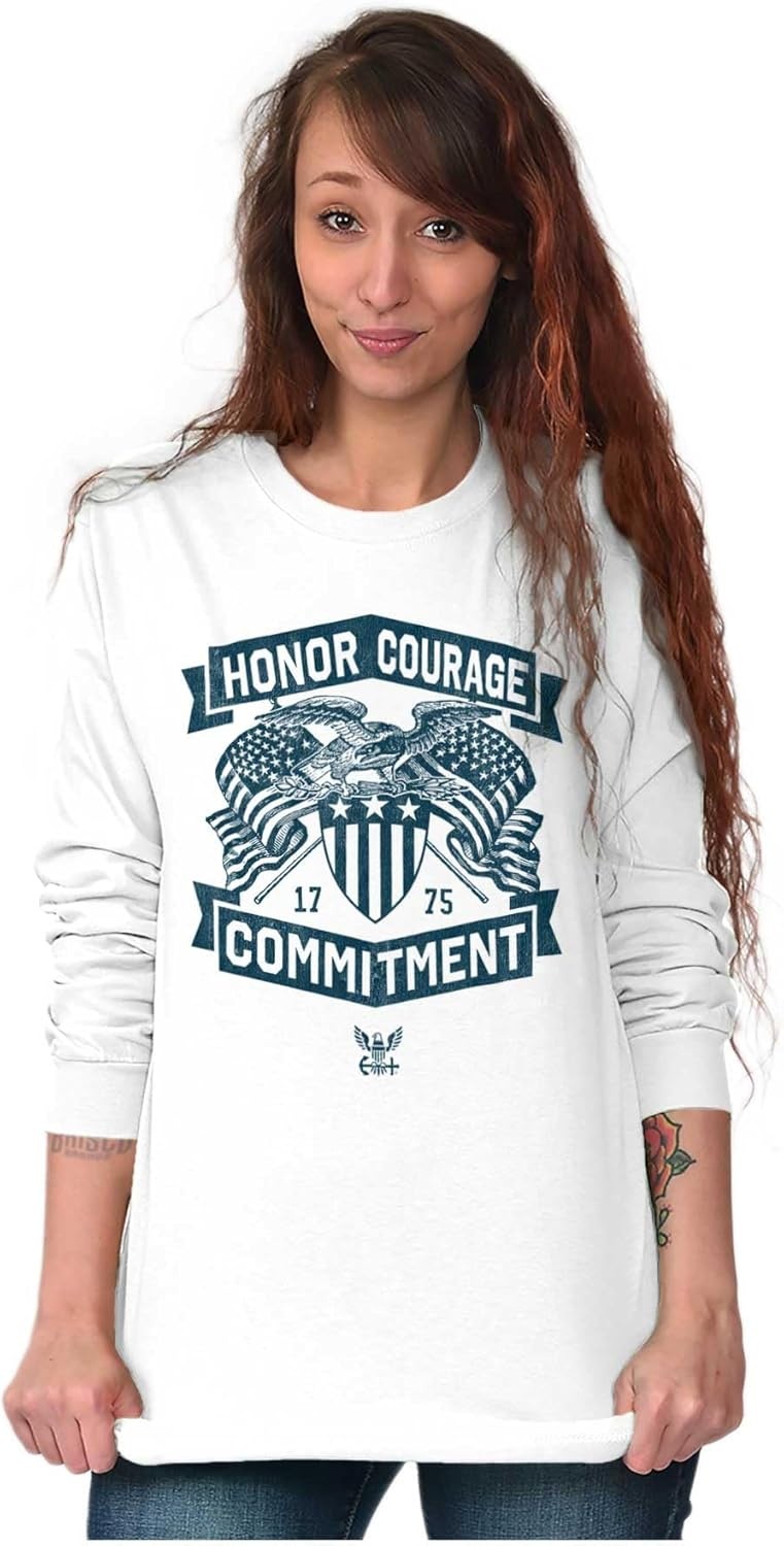 image:imageBrisco Brands US Navy Logo Honor Courage Commitment Long Sleeve Tshirt Men WomenWhite
