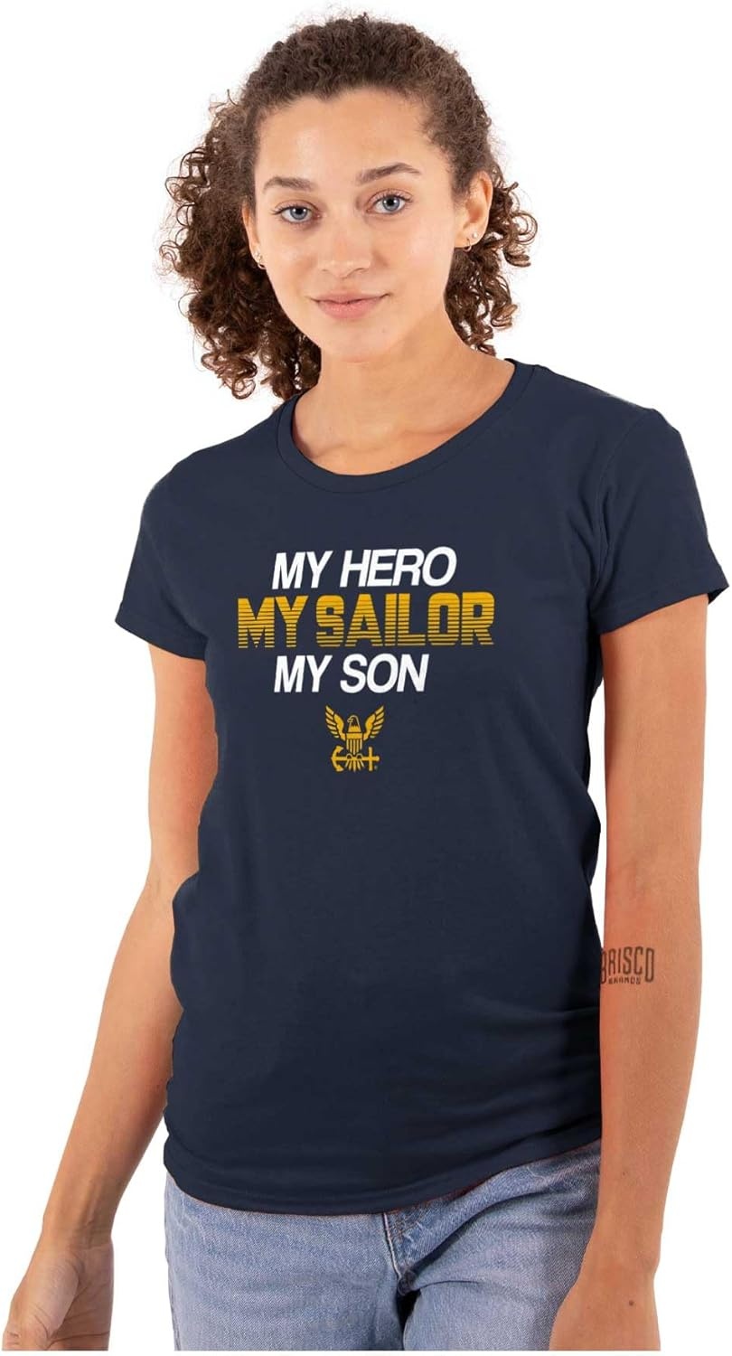 image:imageBrisco Brands US Navy Logo My Son Hero Sailor Womens Slim Fit Graphic Tee