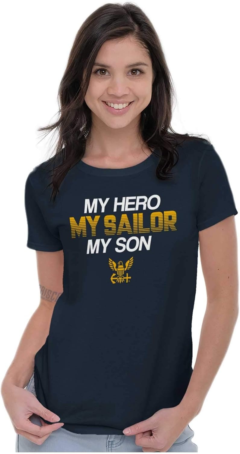 image:imageBrisco Brands US Navy Logo My Son Hero Sailor Womens Slim Fit Graphic Tee