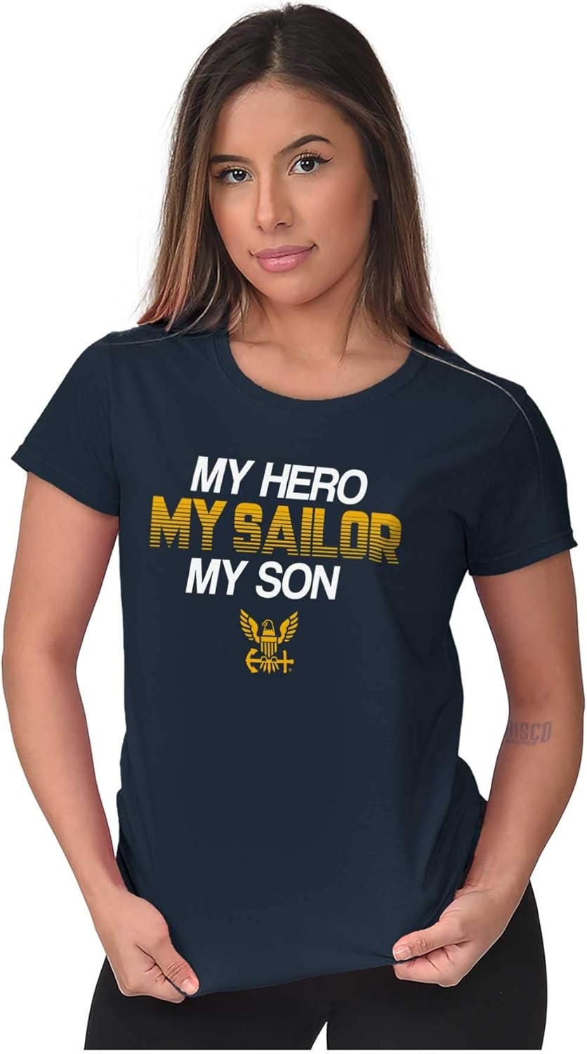 image:imageBrisco Brands US Navy Logo My Son Hero Sailor Womens Slim Fit Graphic Tee