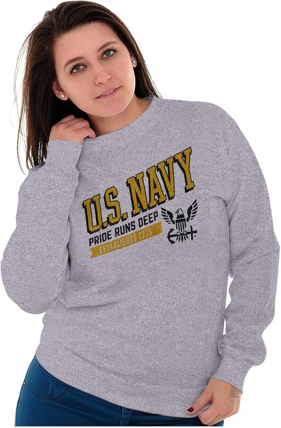 image:imageBrisco Brands US Navy Pride Runs Deep Est 1775 Sweatshirt for Men or WomenSport Grey