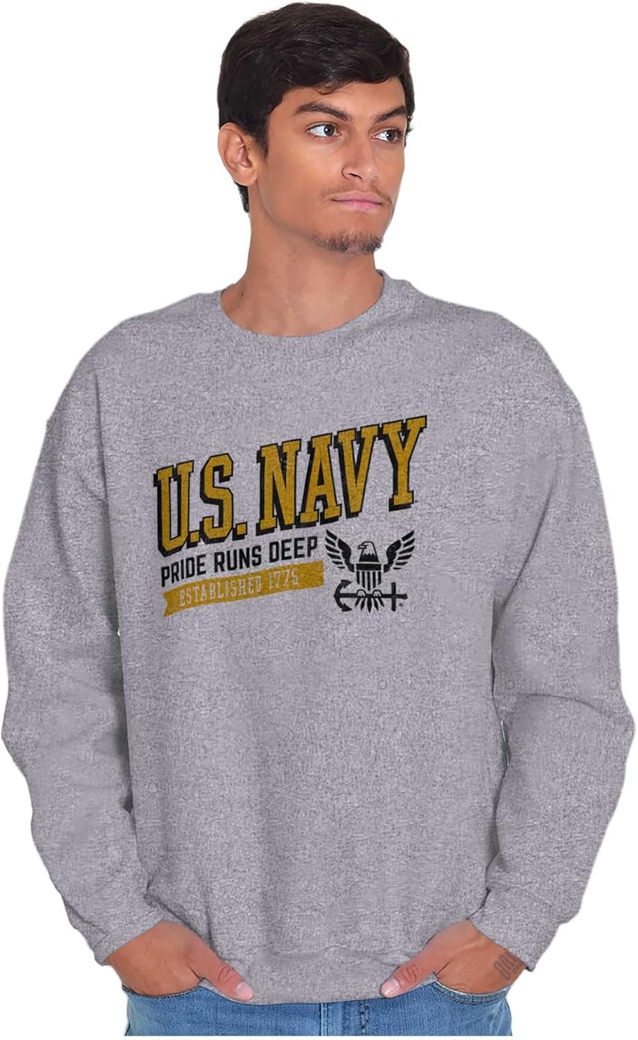image:imageBrisco Brands US Navy Pride Runs Deep Est 1775 Sweatshirt for Men or WomenSport Grey
