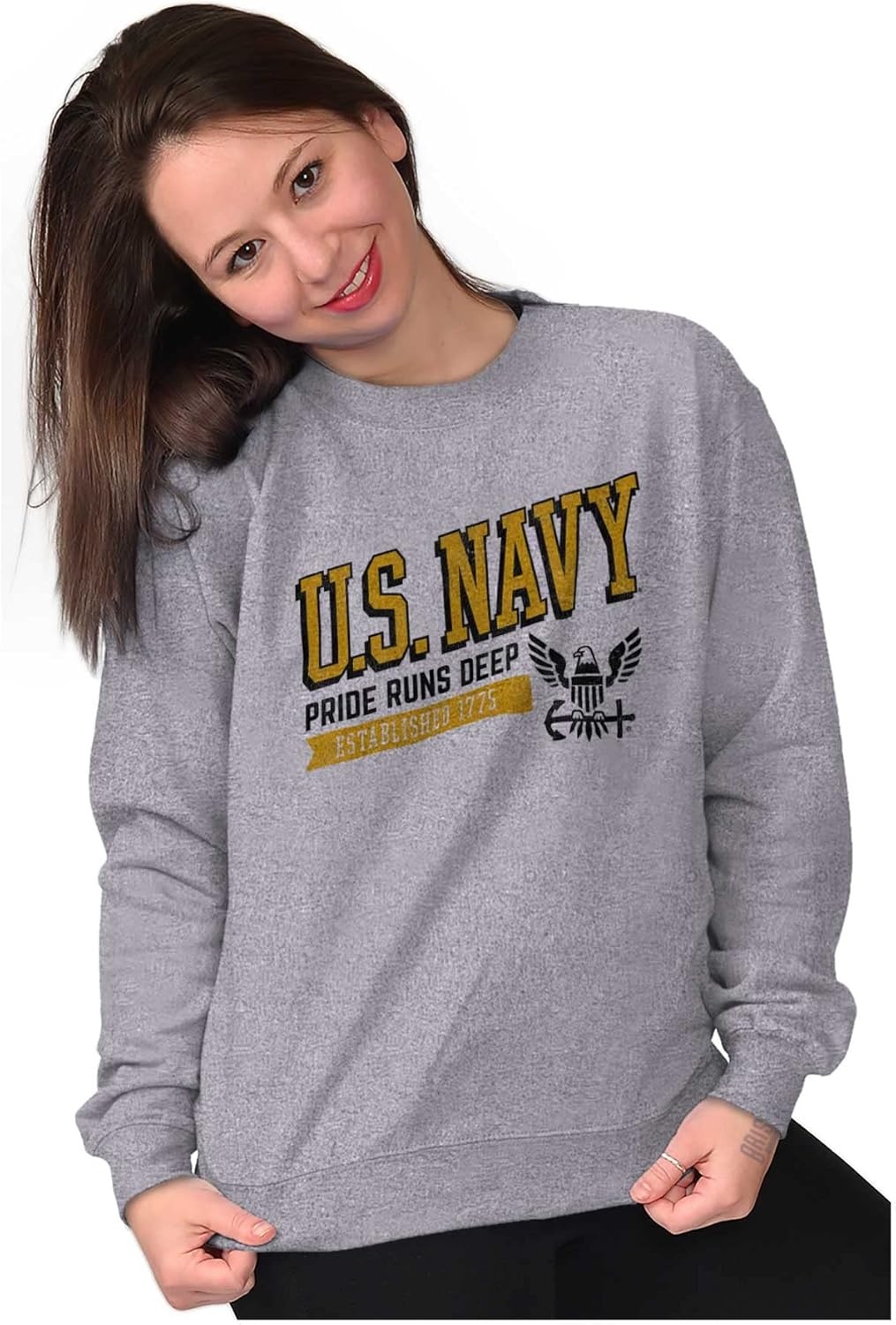 image:imageBrisco Brands US Navy Pride Runs Deep Est 1775 Sweatshirt for Men or WomenSport Grey