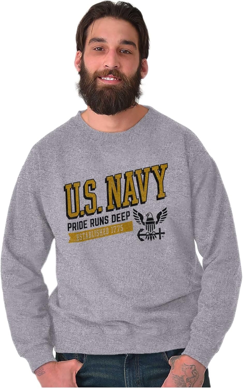 image:imageBrisco Brands US Navy Pride Runs Deep Est 1775 Sweatshirt for Men or WomenSport Grey