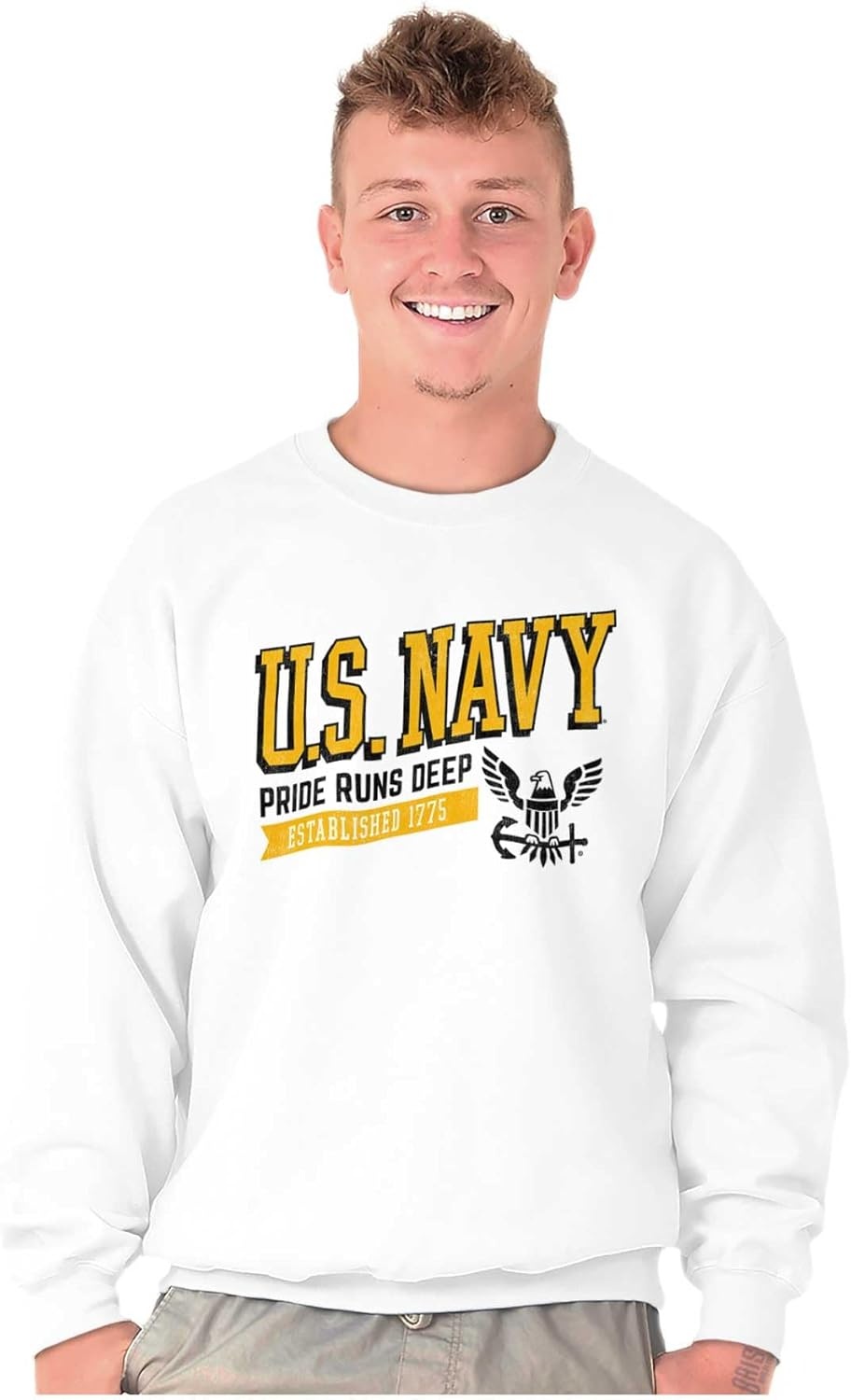 image:imageBrisco Brands US Navy Pride Runs Deep Est 1775 Sweatshirt for Men or WomenWhite